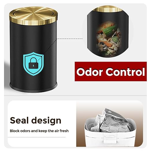 9L/2.4GAL Black Bathroom Trash Can,Gold Small Trash Can with Lid,Garbage cans for Bathroom, Hotel,Office,Lundry,Powder Room (ＢＬＡＣＫ)