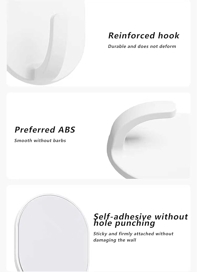 lightstar 5 Pcs Adhesive Plastic Hooks - Wall Hooks for Hanging, Drill-Free, Seamless - Kitchen Bathroom - 60 * 45 * 34 mm, White (for 3.5 LB)