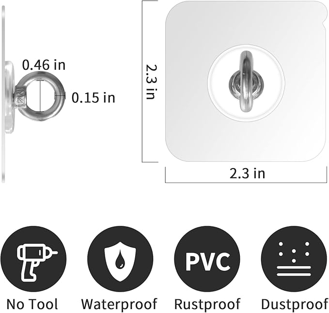Ceiling Hooks, Practical Wall Hanging Auxiliary Hook, Stainless Steel,Waterproof,Nail-Free Adhesive Wall Hook,for Indoor and Outdoor Hanging Plants,Wind Chimes,Hangers, Decoration Hook,4 Pcs
