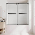 56-60"W x 60"H Frameless Bathtub Shower Door, Double Sliding Tub Shower Glass Door, 5/16" (8mm) SGCC Tempered Glass Shower Doors with Nano-Coating and Explosion-Proof Film, Easy to Clean, Matte Black