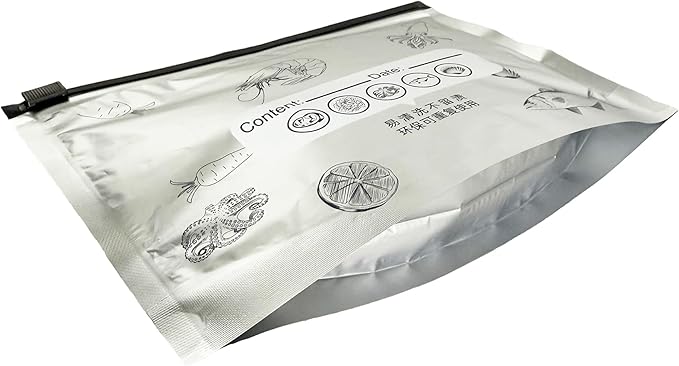 FERENLI 20 pcs 9.1x6.7inch Reusable Aluminum Foil Food Storage Bags with Label Zipper Seal Lock Stand up Freshness Freezer Bags for Meat Fish Vegetables Fruit Seafood Kitchen Organization