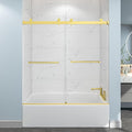 55"-60" W x 60" H Frameless Bathtub Shower Door, Double Sliding Shower Door,5/16"(8mm) Clear Tempered Glass,Easy Sliding Tub Shower Door with Explosion-Proof Film (Brushed Gold 60" Wx60 H)