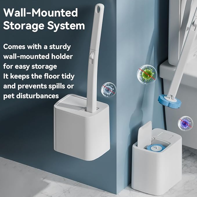 Disposable Toilet Brush Set with Holder, Angled Cleaning Wand with 24 Refill Heads, Wall-Mounted Hygienic Toilet Cleaner (Ocean, Lemon, Lavender Scents)