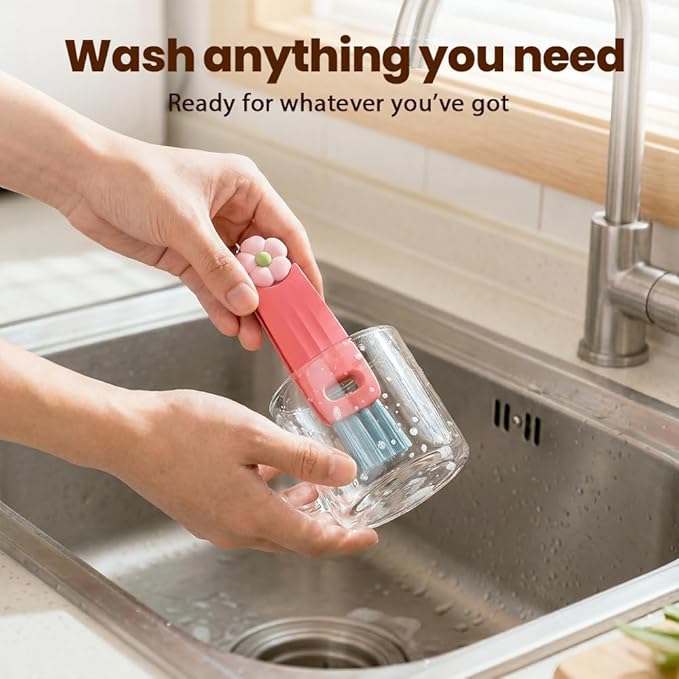 3PCS 3 in 1 Cup Lid Cleaning Brush and 2PCS Silicone Straw Cleaner Brush for Bottle, Multifunctional Crevice Portable Cup Lid Cleaning Brushes, Flexible Straws Cleaning Brush Set for Water Bottles