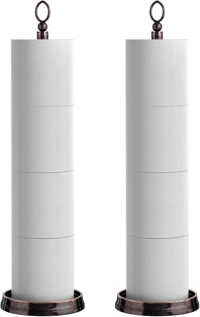 Toilet Paper Holder Stand, Free Standing Toilet Paper Storage for Bathroom, Weighted Base with Reserve for 4 Roll (2 Pack, Oil Rubbed Bronze)