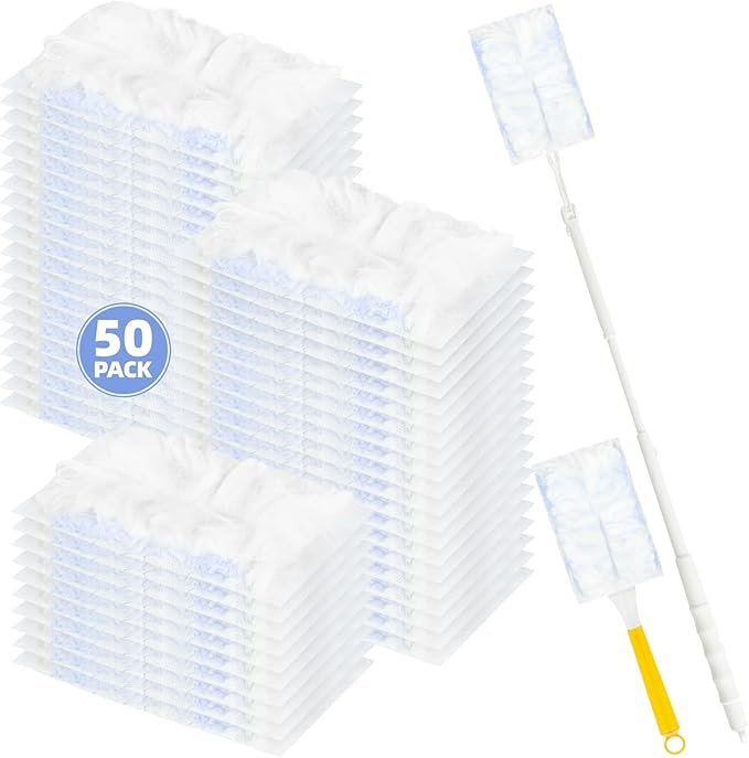 Heavy Duty Dusters Refills, Disposable Dusters Kit Compatible with Swiffer Handles, Multisurface Dusters+1 Extended Handle +1 Handle (Blue, 180°)