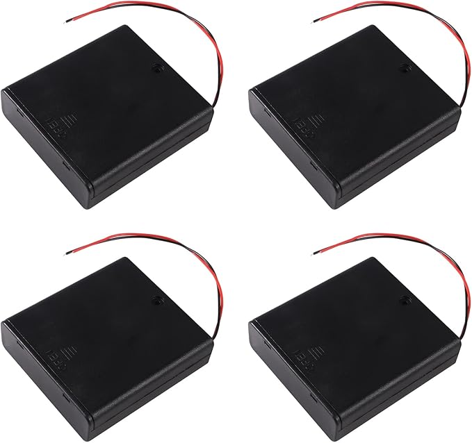 4Pcs 4 Slots 1.5V AA Battery Case Holder 4 x 1.5V AA Battery Spring Clip Storage Box with Wire and ON/Off Switch
