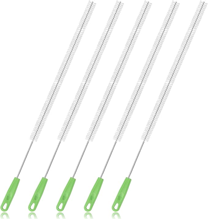5pcs Extra Long Pipe Cleaning Brush, 15.16in/38.5cm Small Nylon Straw Cleaner Brush Set Multi-Purpose Cleaning Tool for Water Bottle Tube Kitchen Bathroom Sink Sewer Hair Dredge (Green White)