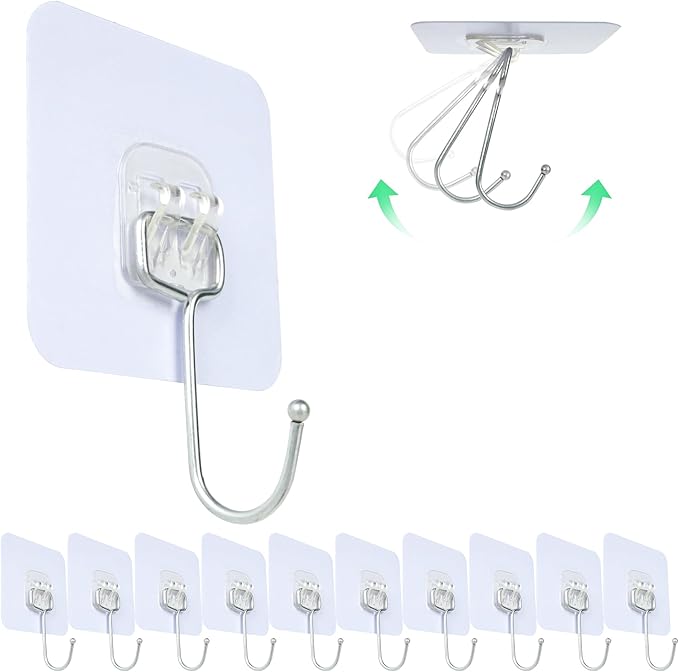Aynoo Large Adhesive Hooks,Adhesive Towel Coat Hooks for Hanging Heavy Duty Wall Sticker,10Packs,13lb(Max)