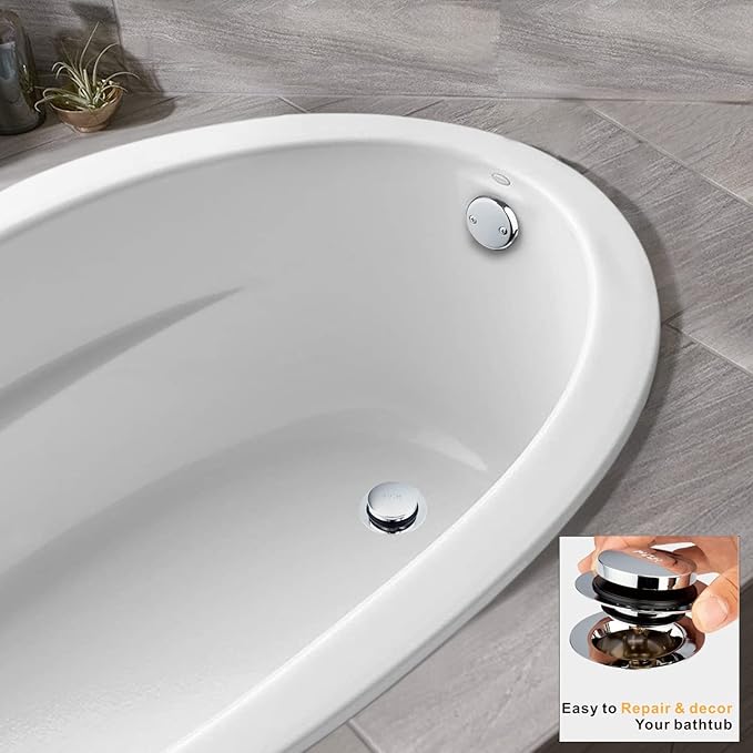 Artiwell Universal Tip Toe Bath Drain Stopper and Cover, Bathtub Drain Stopper, Replaces Lift and Turn, Tip-Toe and Trip Lever drains for Tub, EZ Installation and Clearing (Chrome Plated)