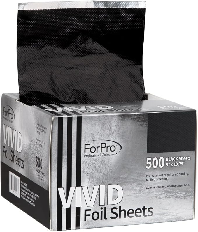 ForPro Professional Collection Vivid Black Embossed Foil Sheets, Aluminum, Pop-Up Foil Dispenser, Hair Foils for Color Application & Highlighting Services, Food Safe, 5” W x 10.75” L, 500-Count