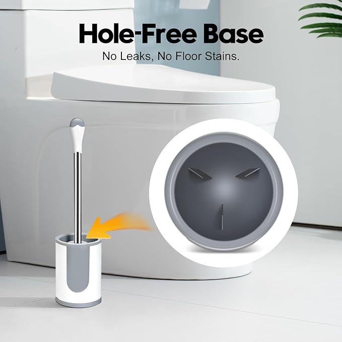 Toilet Brush, Compact Toilet Bowl Brush and Holder, Stainless Steel Handle, Toilet Cleaner Brush Deep Cleaning for Bathroom, Easy to Assemble White & Grey ﻿