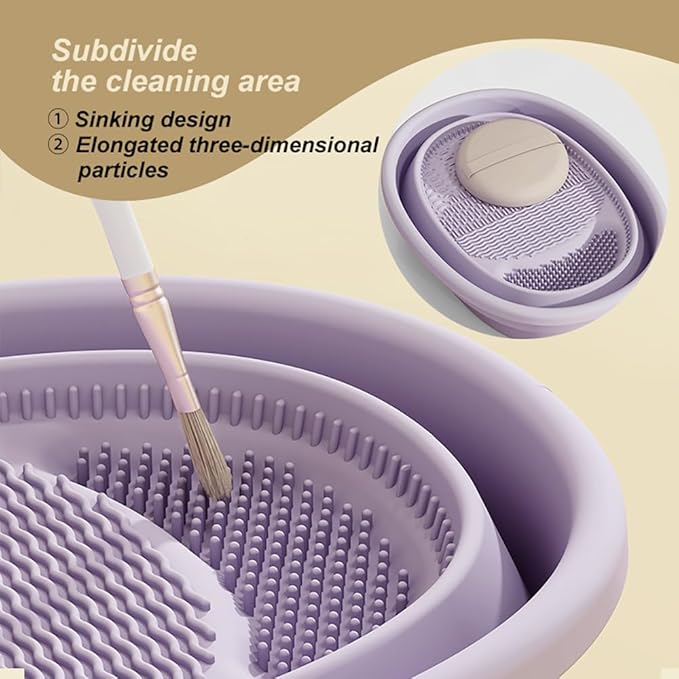 Foldable silicone makeup brush cleaning bowl, makeup tool cleaning bowl, makeup brush cleaning tool storage and drying rack (purple) (purple)