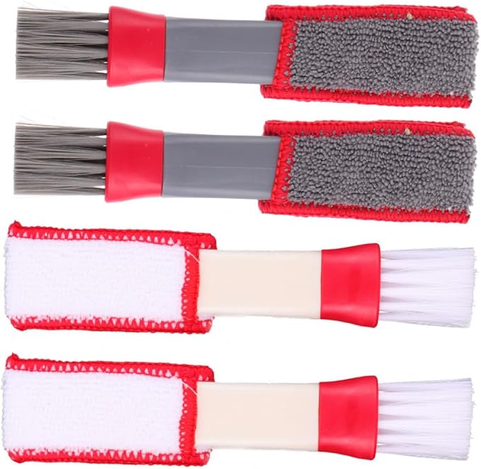 4pcs Car Air Vent Cleaning Brushes Dual-Head Dust Dusters for Automotive Air Conditioner Vents and Window Blinds, Red and White, Multipurpose Interior Cleaning Tools for Car