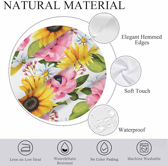 Sunflowers Yellow Table Cloth 52x70 Yellow Pink Sunflower Poppies with Leaves Tablecloth Rectangle Table for Dining Kitchen Banquet Party Decorative Outdoor Picnic