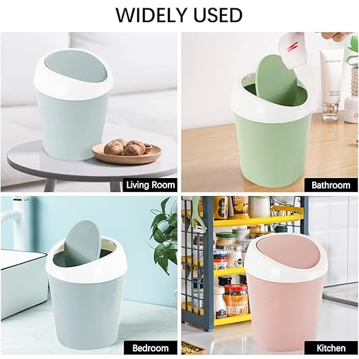 Mini Swing Lid Desktop Trash Can, Blue + Green + Pink, Plastic, 3 Colors, 180 Count