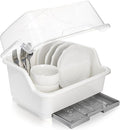 Dish Drying Rack, Plastic Plate Cup Dryer Holder with Lid Removable Drainboard, Cutlery Utensil Dish Nursing Bottle Organizer for Tableware, Kitchen Cabinet