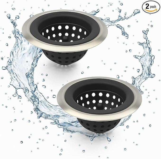 Mi hogar Sink Drain Strainer 2 Pack, 4.5” Wide Rim Silicone Kitchen Sink Stopper & Food Catcher, Flexible Drain Hair Catcher & Strainer Basket for Kitchen Bathroom Utility Sink, Easy to Clean