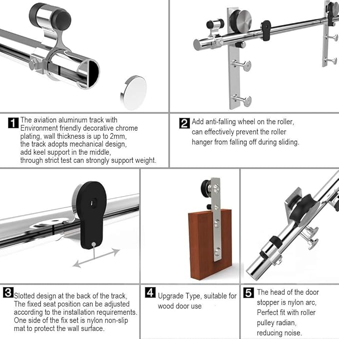 CCJH Stainless Sliding Barn Door Hardware Kit 9ft Heavy Duty for Single Wooden Door (Flat Shape Hanger)