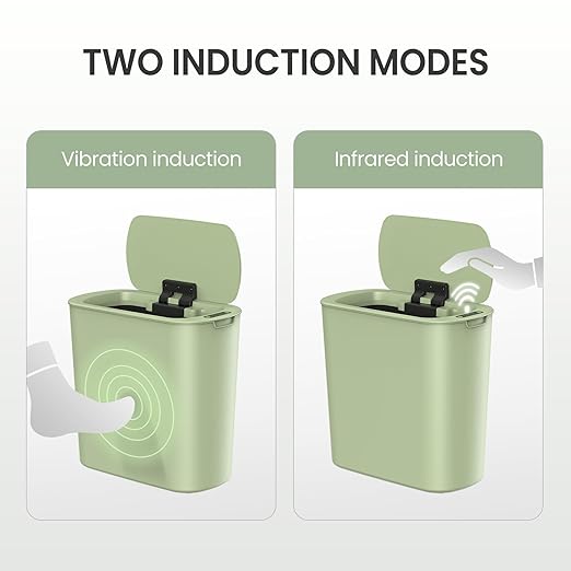 Cesun Automatic Motion Sensor Bathroom Trash Can with Lid, 2.6 Gallon Touchless Trash Bin, Smart Plastic Slim Garbage Can Small Green Wastebasket for Toilet, Office, rv, Bedroom, Living Room