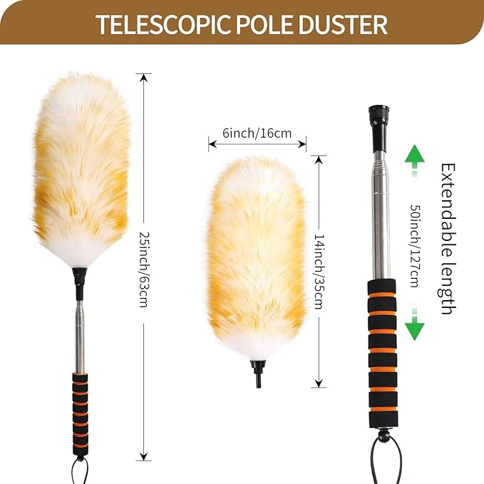 Wool Duster with Telescopic Rod Natural Cleaning Dusters for Sweeping The Corners of Ceilings Suspension Aircondition
