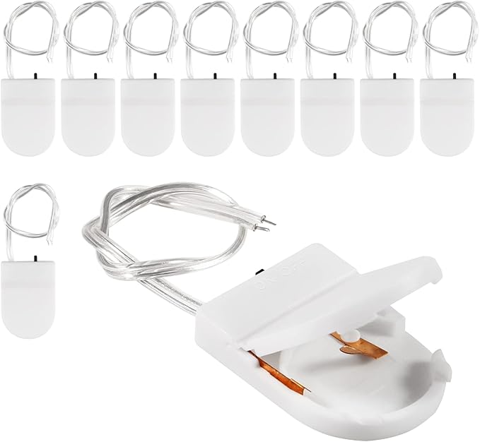 Alinan 10pcs Button Battery Holder Coin Cell Battery Holder with Switch CR2032 1 X 3V Battery Holder Battery Storage Boxes Cover with Wires On ON-Off Switch Socket Container (White)