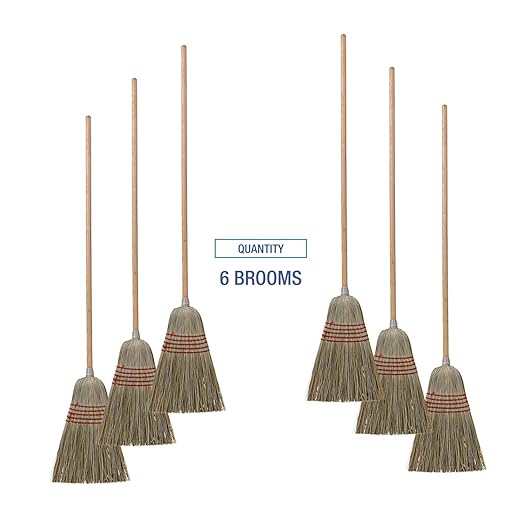 Boardwalk Corn/Fiber Brooms, Corn/Yucca Bristles, 53.5" Overall Length, Natural, 6/Carton