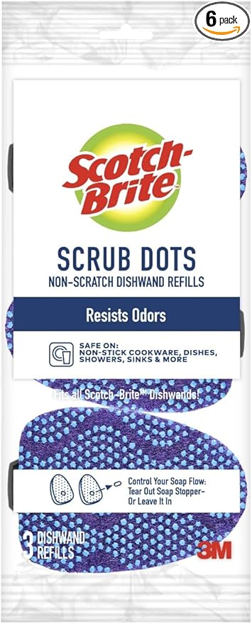 Scotch-Brite Scrub Dots Non-Scratch Dishwand Refills, Dishwand Refills for Cleaning Kitchen, Bathroom, and Household, Non-Scratch Refills Safe for Non-Stick Cookware, 18 Dishwand Refills