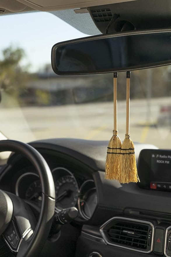 MENDI Handmade 2 Miniature Broom 8"-9" (aprox.) Made in Europe. A Detail for Gift, Favor, Decoration, It Supports Craftsmanship and mini Manufacturing Detail.