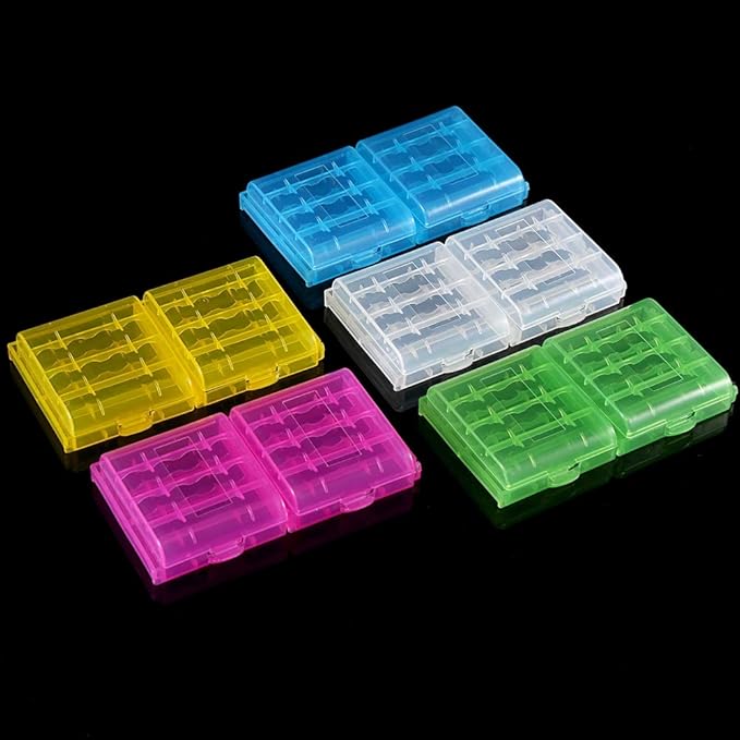 Joyzan Battery Storage Case, Batteries Holder Box 4 AA 5 AAA Capacity Cell Container Compact Portable Vault Carrying Organizer Insulative Protective Hinged Lid Home Office School Travelling 10Pcs