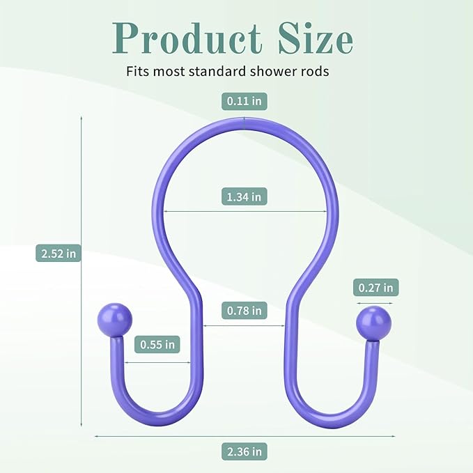 Goowin Shower Curtain Hooks, 12 Pcs Shower Curtain Rings, Stainless Steel Shower Curtain Hangers, Metal Shower Curtain Hooks Rings Rust Proof, Minimalist Shower Hooks for Shower Curtain, Purple