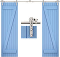 TSMST 13FT Sliding Barn Door Hardware Kit, Top Mount Stainless Steel Heavy Duty Sturdy Barn Door Track for Double Wood Door, Slide Smoothly Quietly (I Style)