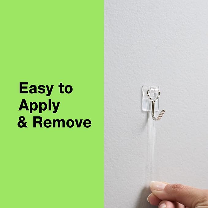 FrogTape reMOVEables Damage Free Adhesive Hook - Removable & Reusable Small Wire Wall Hooks for Hanging - No Nails - Includes 9 Hooks & 12 Adhesive Strips - Holds up to 0.5 lb - Clear (Pack of 9)