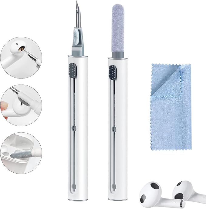 Airpod Cleaner Kit, Earbud Cleaning Kit for Airpods Pro 1 2 3,Multi-Function Cleaning Pen with Soft Brush Flocking Sponge, Suitable for Bluetooth Headset, Charging Box, Mobile Phone,Earbud (1Pcs)