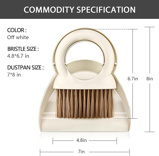 Mini Hand Broom and Dustpan Set: Small Brush and Pan for Cleaning Home, Camping, Pets - White