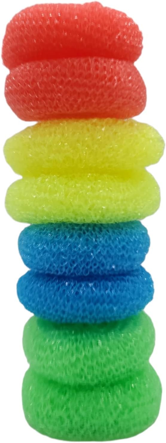 Handy Housewares Durable Non-Scratch Nylon Scouring Pads | Round All-Surface Cleaning Pads | Multi-Use Kitchen Scrubbers | Safe for Non-Stick Cookware | 8-Pack Random Colors
