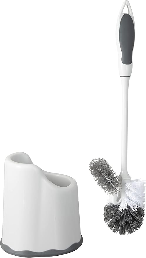 Superio Toilet Brush with Holder Grey, Comfort Grip, Matching Caddy, Clean Bathroom, Heavy Duty (Toilet Brush 2-Pack)