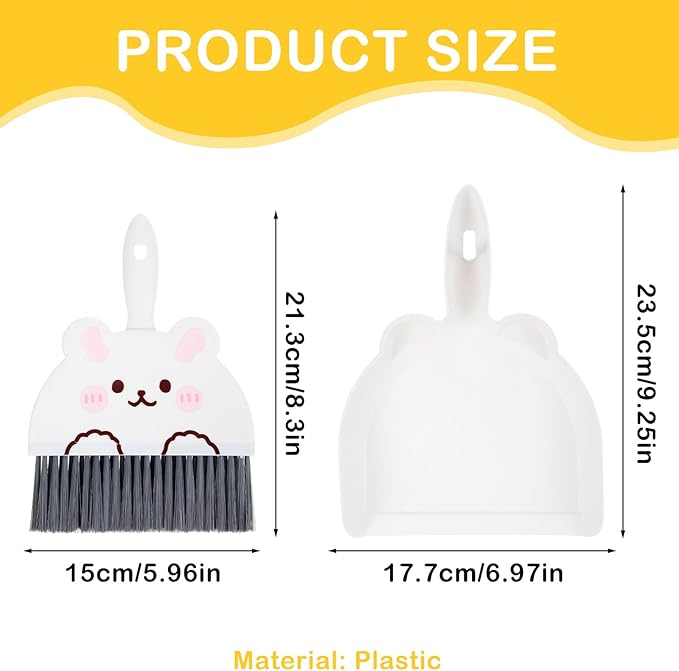 Cute Dustpan and Brush Set, 1 Set Small Hand Broom and Dustpan, Little White Rabbit Mini Hand Portable Mini Broom for Keyboards, Car Seats & Pet Areas
