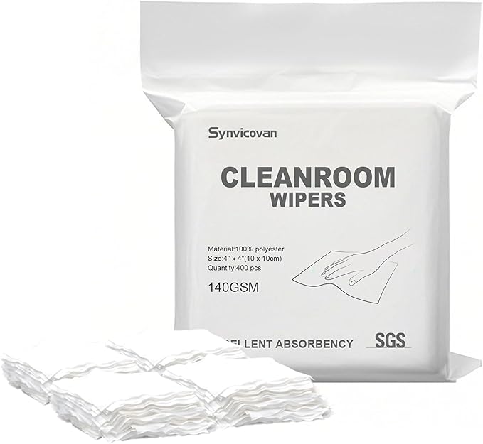 Cleanroom Wipers 4"x4"(400 Pcs, 100% Polyester, Class 100, 140GSM) Double Knit 100% Lint Free Cloths with Ultra-fine Filaments, Laser Sealed Edge Ultra-Soft Wipers