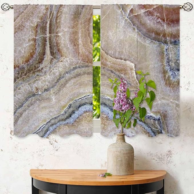 Onyx Marble Kitchen Curtains Nature Stone Surface Pattern Rock Granite Texture Short Tier Curtains for Bathroom Cafe Small Window Drapes Treatment 2 Panels (27.5x39 Inch)