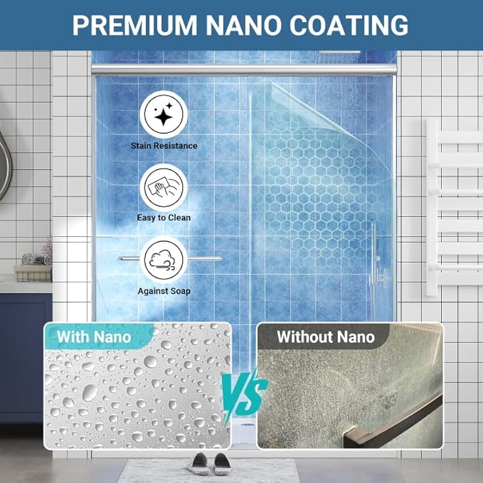 Glass Sliding Shower Door 56-60" W x 72" H, Semi Frameless Double Sliding Bathroom Shower Door, 1/4"(6mm) Clear Tempered Glass, Nano Easy Cleaning Coated, ANSI Cerified, Polished Chrome