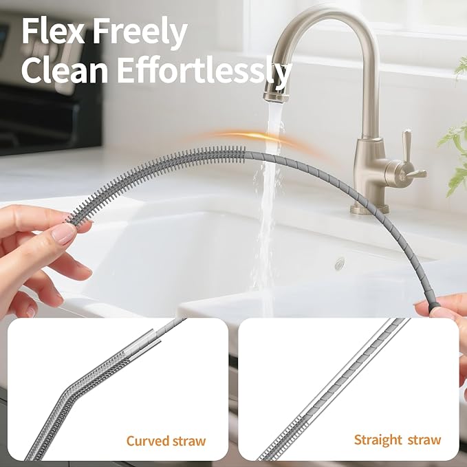 2Pcs Silicone Straw Cleaner Brush, Dual-Size Brushes (6mm Slim & 9mm Wide), Clean for Reusable Straws, Cups and Tumblers, Durable & Eco-Friendly, Gray