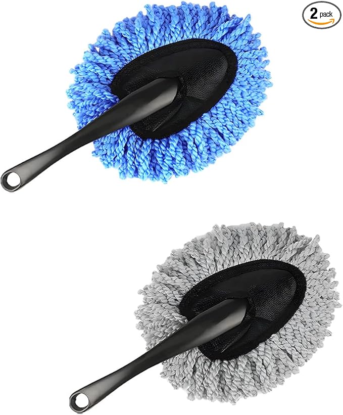 2 PCS Car Dash Duster Brush, Super Soft Microfiber Multi-Functional Car Cleaning Brush, Scratch Free Dash Dusting Tool with a Anti-Skid Handle for Vehicle Home Kitchen Cleaning (Gray+Blue)