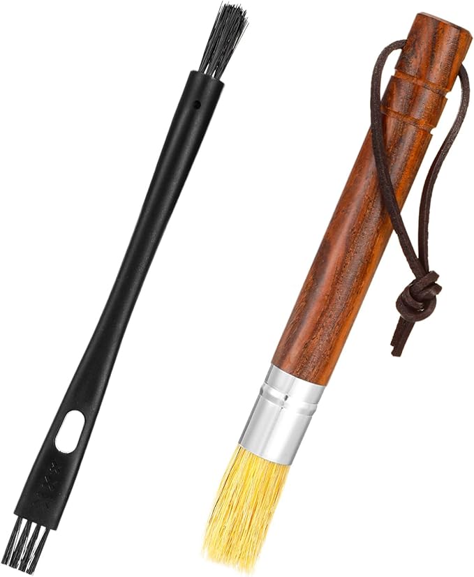 2Pcs Coffee Machine Cleaning Brush Espresso Brush Tools Accessories Wooden Handle and Natural Bristles Cleaning Tool Used on Group Heads Shower Screen Portafilter Home Kitchen