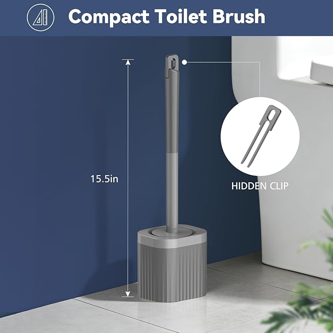Toilet Brush, Compact Toilet Brush and Holder Set with Nylon Bristles 3 Pack Toilet Bowl Brush Hidden Scrubber Brushes for Bathroom Deep Cleaning-Grey
