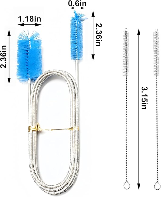 Flexible Long Drain Brush, 66 Inch Double Elastic Ended Nylon Cleaner Pipe Brush, and 2 PCS of 8 Inch Straw Cleaner Brush, Pipe Cleaners Brush Tool Kits (Blue + White)