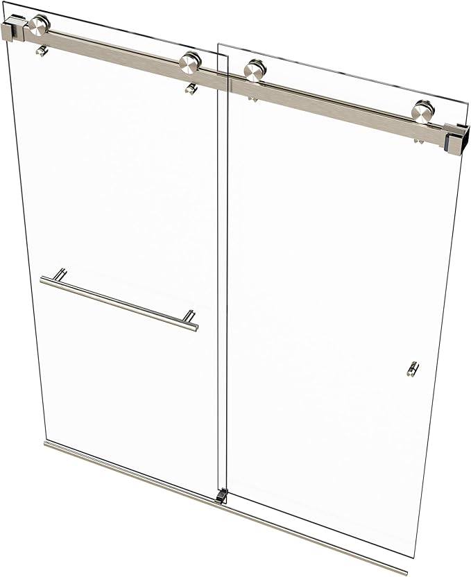 VITRA-200 56.5-59" W x 78" H Twinglide Frameless Shower Door w/ 3/8" Clear Tempered Glass (Brushed Nickel)