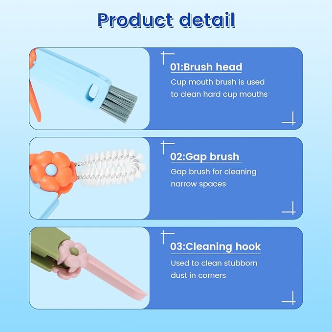 24 Pack 3 in 1 Cup Lid Cleaning Brush, 180° Rotatable Bottle Brush Gap Cleaner, Multifunctional Hangable Crevice Cleaning Brush for Baby Bottle, Water Bottle, Tumbler & Kitchen Mugs