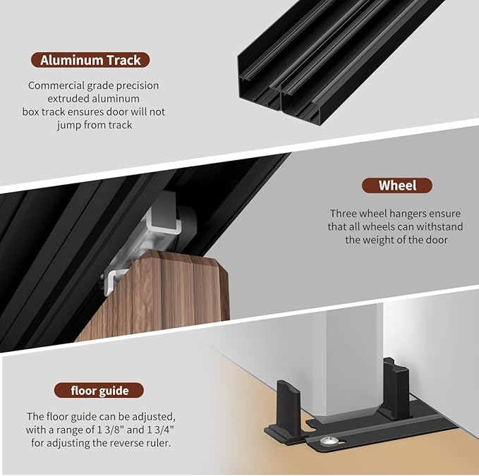 Heavy Duty Bypass Sliding Closet Door Track Hardware 48", 4 FT Aluminium Pocket Door Track Rail Set, Smoothly and Quietly, for 2 Door System,Black