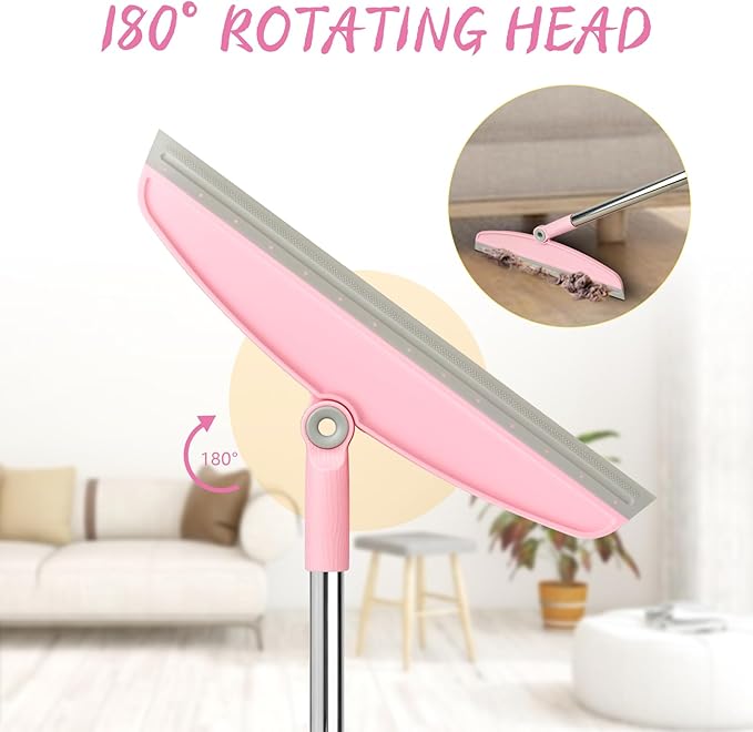 Multifunction Silicone Broom, 54 Inch Adjustable Long Handle Rubber Magic Broom Sweeper for Floor Bathroom Kitchen Shower Pet Hair Glass(Gray Pink)